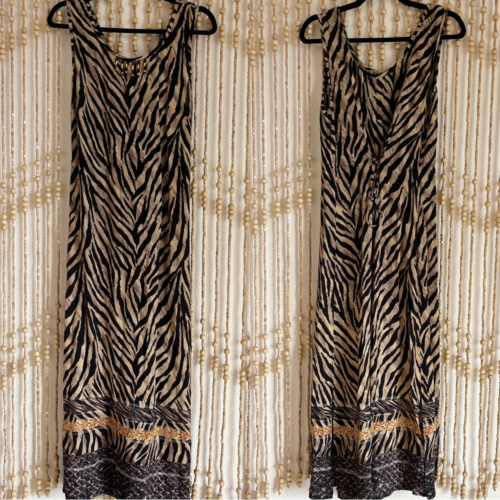 Vintage 90s Beaded Zebra
Safari Lightweight Maxi Flowy Boho Festival Slip Dress